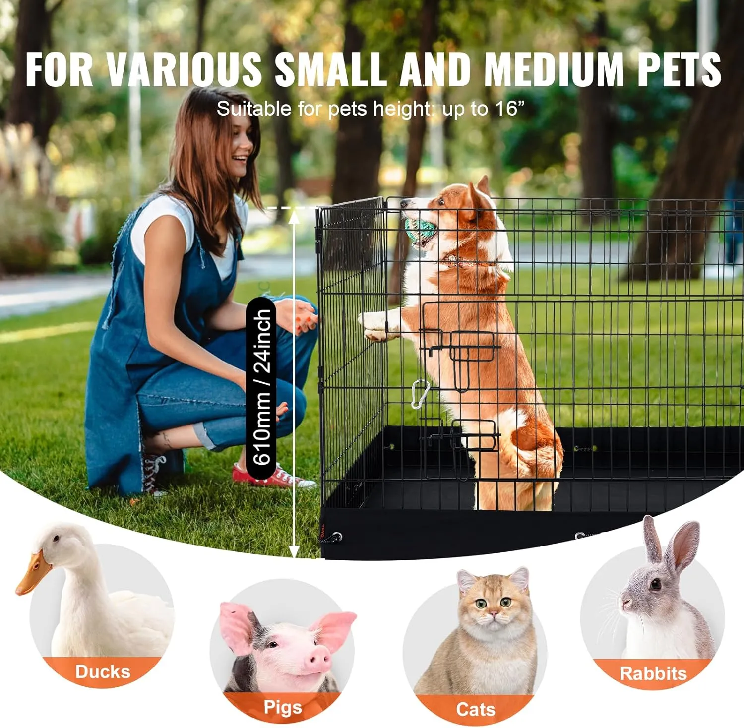 VEVOR Dog Playpen, 4 Pcs 24 x 36 in Panels Foldable Metal Pet Exercise Pen, Dog Fence Indoor and Outdoor Pen with Door, Top Cover, and Bottom Pad, Pet Playpen for Dogs, Cats and Other Small Animals