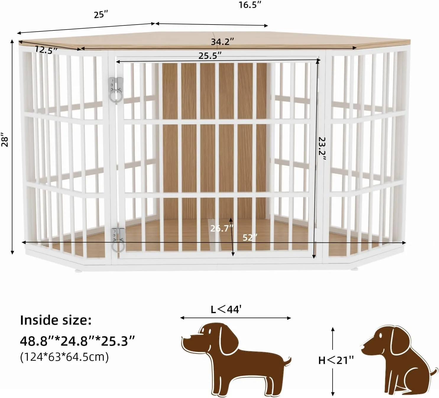VOWNER 52 Inch Dog Crate Furniture Corner, Wooden Dog Kennel Furniture, End Table Dog Crate for Large Dogs, Indoor Pet Crates Corner Side Table for Dogs, Wide Top Perfect for Limited Room, Nature Wood