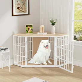 VOWNER 52 Inch Dog Crate Furniture Corner, Wooden Dog Kennel Furniture, End Table Dog Crate for Large Dogs, Indoor Pet Crates Corner Side Table for Dogs, Wide Top Perfect for Limited Room, Nature Wood