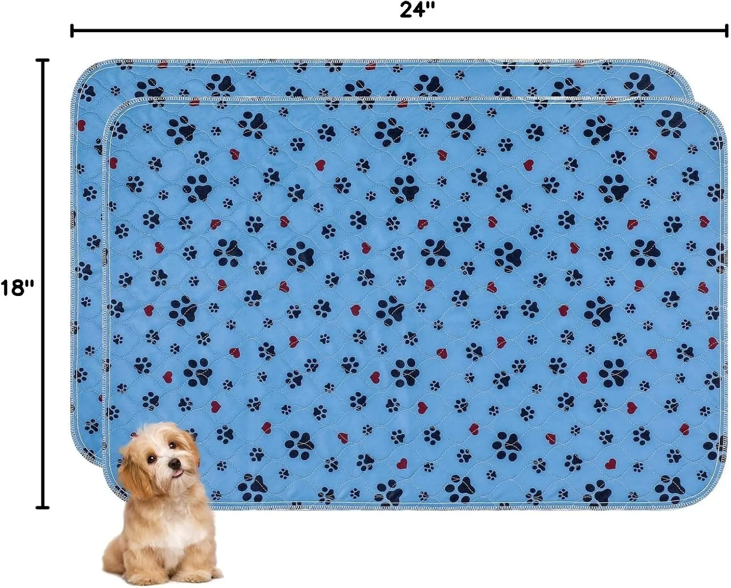 Washable Pee Pads for Dogs,2 Pack Large 18"x24" Super Absorbent Reusable Puppy Pads,Non-Slip 100% Waterproof Dog Pee Pads,Pet Training Pads for Couch, Crate, Potty Training,Floor